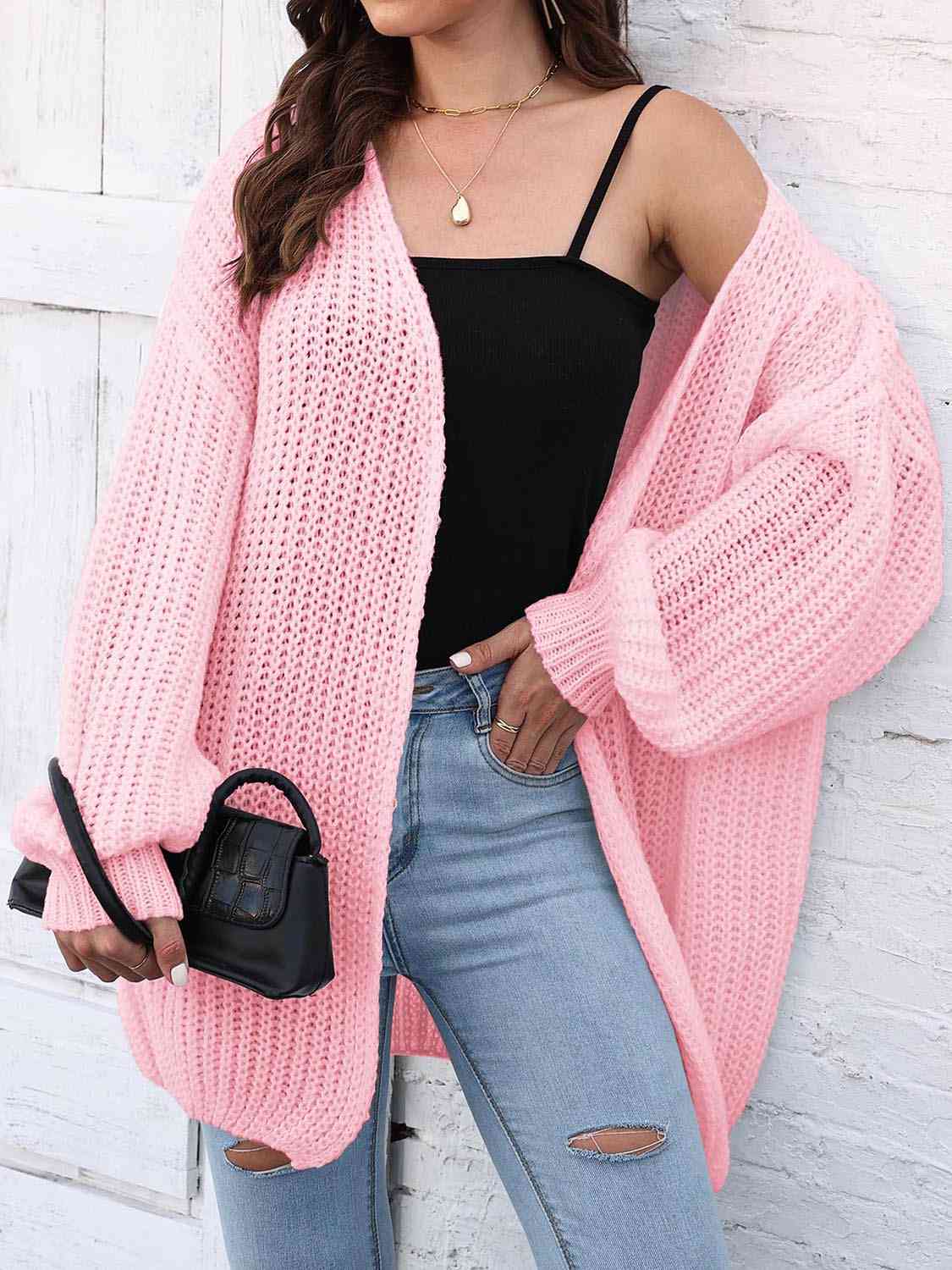 Open Front Dropped Shoulder Longline Cardigan - Trendsi - Flyclothing LLC