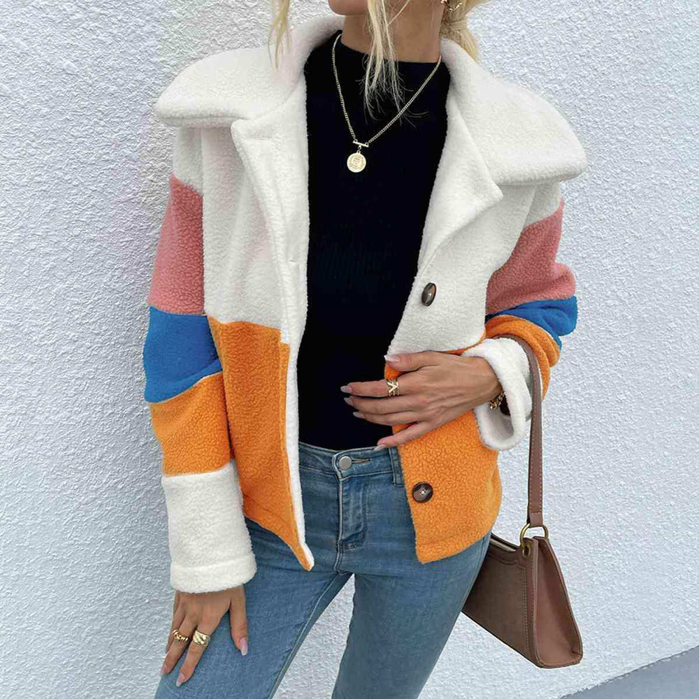 Color Block Button Down Collared Jacket - Trendsi - Flyclothing LLC
