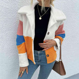 Color Block Button Down Collared Jacket - Trendsi