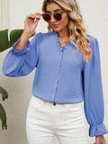 Button Up Flounce Sleeve V-Neck Shirt - Trendsi - Flyclothing LLC