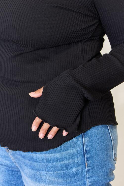 Culture Code Full Size Ribbed Round Neck Long Sleeve Top - Trendsi