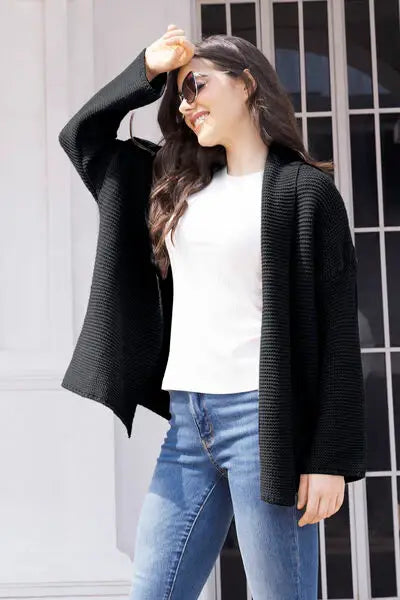 Tied Open Front Long Sleeve Cardigan - Trendsi - Flyclothing LLC