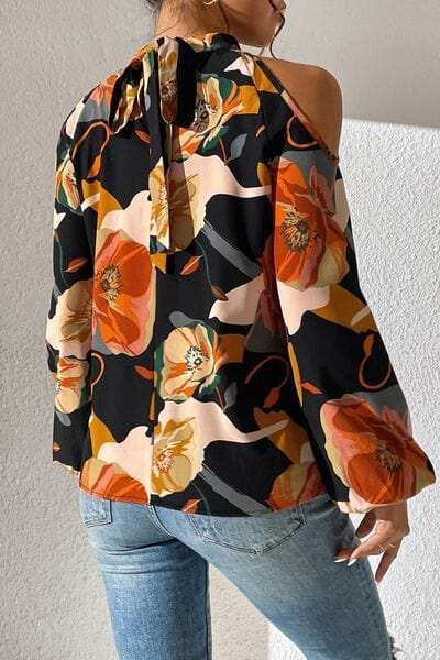 Floral Cold Shoulder Balloon Sleeve Blouse - Trendsi - Flyclothing LLC