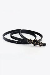 Flower Decor Skinny PU Belt - Trendsi - Flyclothing LLC