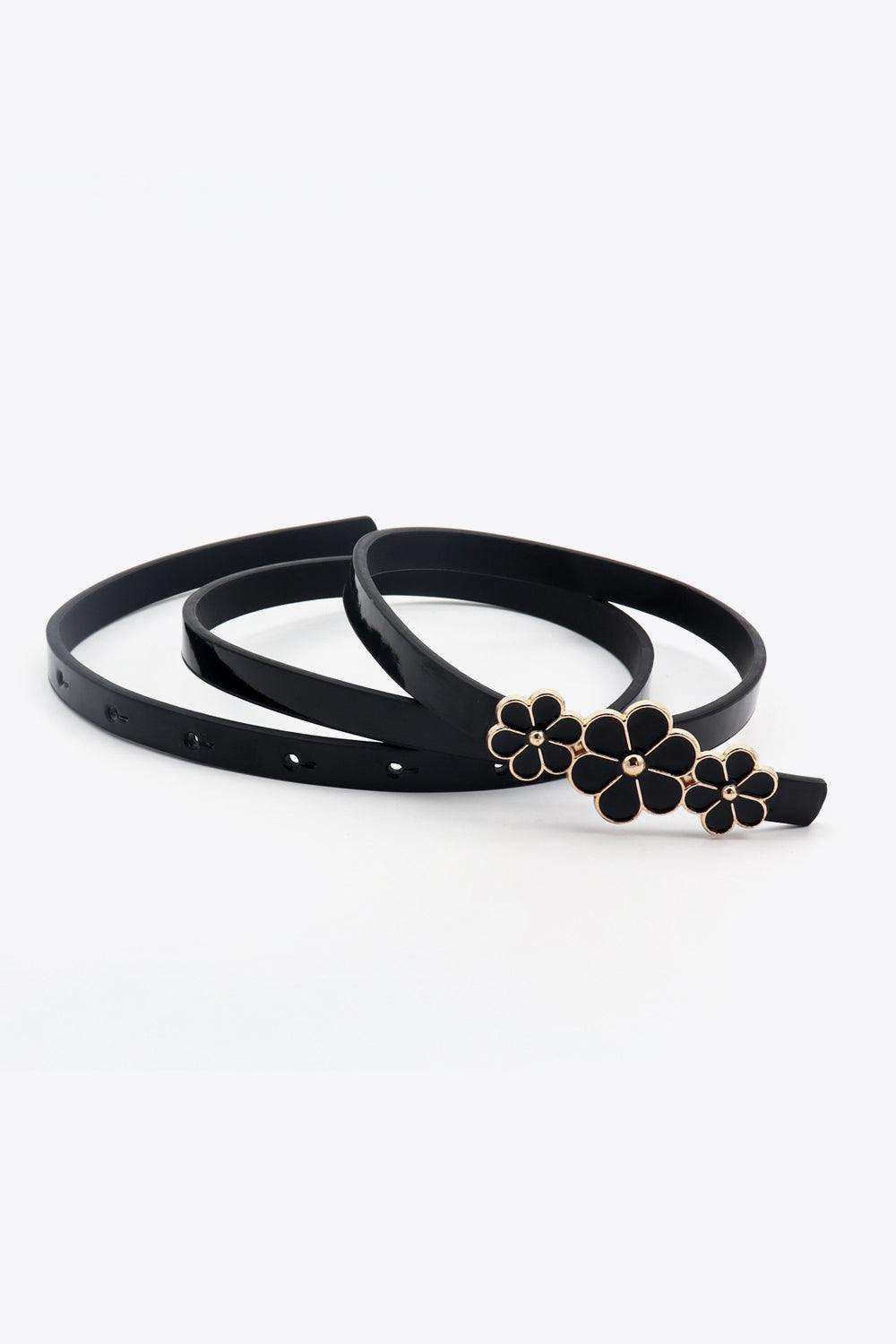 Flower Decor Skinny PU Belt - Trendsi - Flyclothing LLC