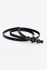 Flower Decor Skinny PU Belt - Trendsi