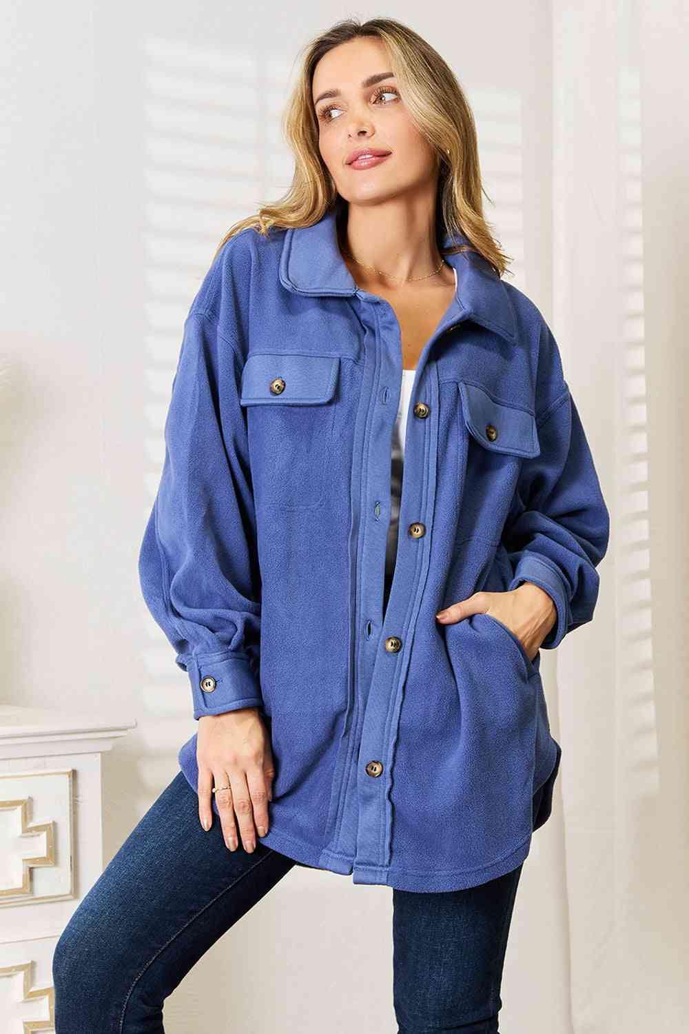 Heimish Cozy Girl Full Size Button Down Shacket - Trendsi