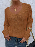 Rib-Knit V-Neck Tunic Sweater - Trendsi