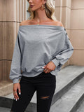 Off Shoulder Long Sleeve Buttoned Blouse - Trendsi