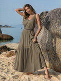 V-Neck Tie Shoulder Crochet Maxi Dress - Trendsi - Flyclothing LLC