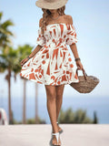 Printed Off-Shoulder Smocked Waist Dress - Trendsi - Flyclothing LLC