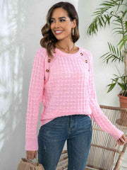 Decorative Button Long Sleeve Sweater - Trendsi