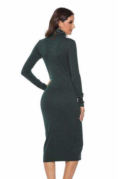 Ribbed Turtleneck Long Sleeve Dress - Trendsi - Flyclothing LLC