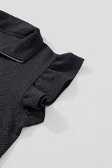 Ruffled Quarter Zip Top and Drawstring Pants Set - Trendsi - Flyclothing LLC