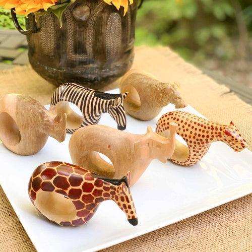 Set of Six Mahogany Wood Animal Napkin Rings - Jedando Handicrafts - Jedando Handicrafts - Flyclothing LLC