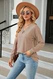 Decorative Button V-Neck Long Sleeve T-Shirt - Trendsi - Flyclothing LLC