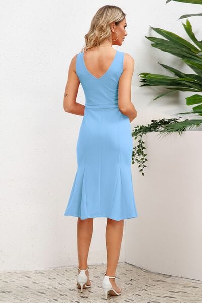 Wide Strap Wrap Fishtail Dress - Flyclothing LLC
