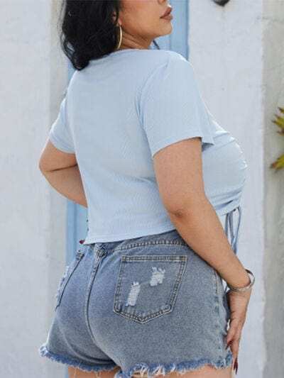 Plus Size Ruched Surplice Short Sleeve Blouse - Trendsi - Flyclothing LLC