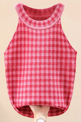 Plaid Round Neck Sleeveless Knit Top - Trendsi - Flyclothing LLC