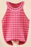 Plaid Round Neck Sleeveless Knit Top - Trendsi - Flyclothing LLC
