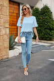 Pleated Flutter Sleeve Round Neck Blouse - Trendsi - Flyclothing LLC