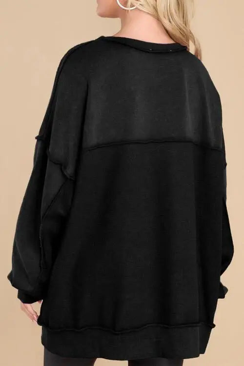 Buttoned Dropped Shoulder Sweatshirt - Trendsi - Flyclothing LLC