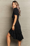 Decorative Button Surplice Ruffle Hem Dress - Trendsi