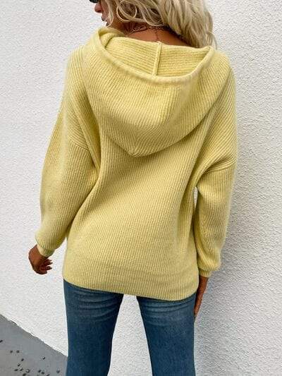 Drawstring Dropped Shoulder Hooded Sweater - Trendsi - Flyclothing LLC