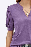 Notched Neck Puff Sleeve Tee - Trendsi - Flyclothing LLC