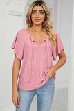 Eyelet Tie Neck Flutter Sleeve Blouse - Trendsi - Flyclothing LLC