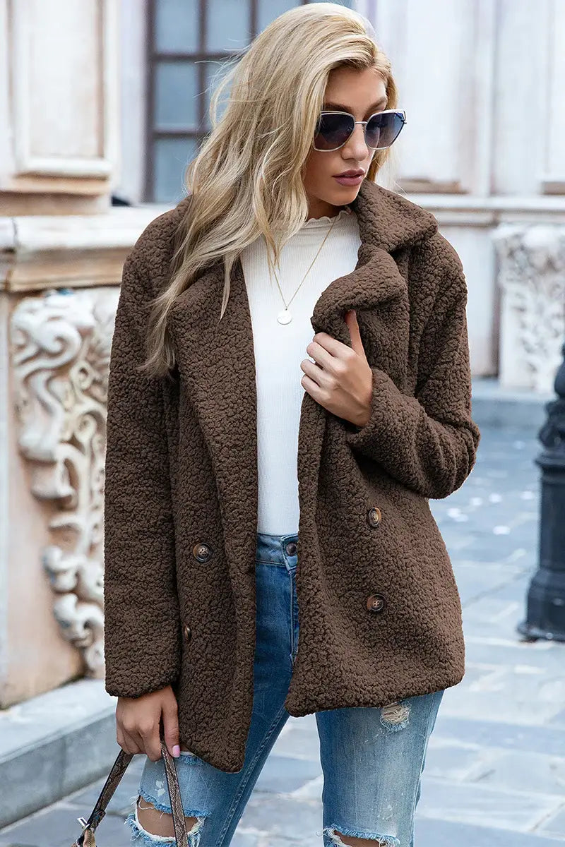 Full Size Lapel Collar Sherpa Coat - Trendsi - Flyclothing LLC