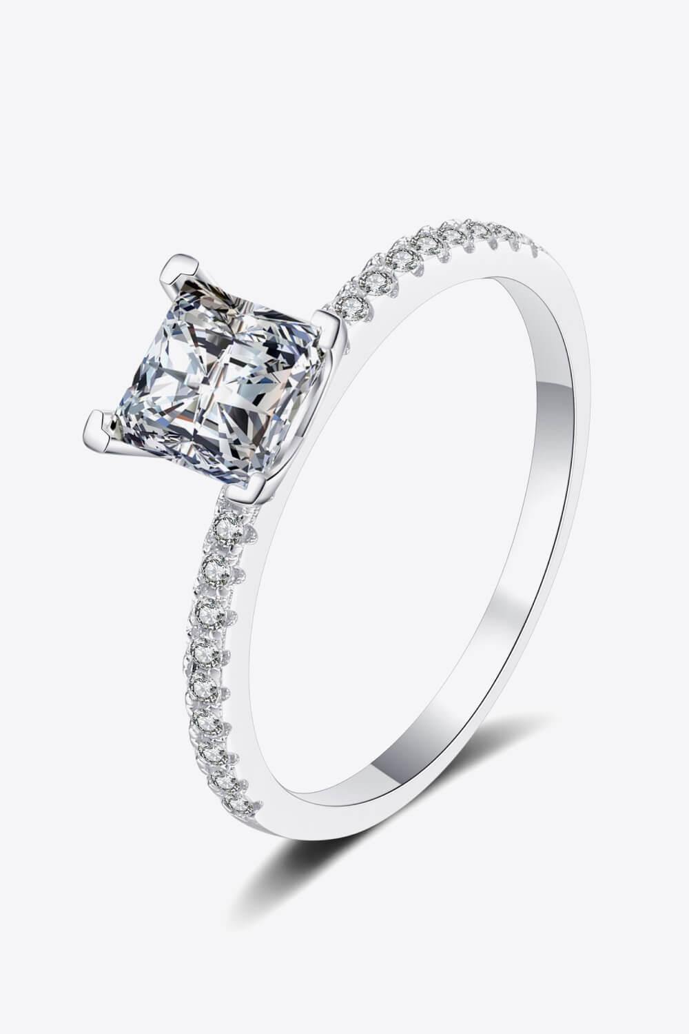 Rhodium-Plated 2 Carat Moissanite Four-Prong Ring - Trendsi