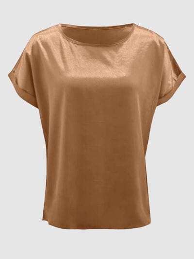 Round Neck Short Sleeve T-Shirt - Trendsi - Flyclothing LLC