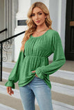 Round Neck Flounce Sleeve Blouse - Trendsi - Flyclothing LLC