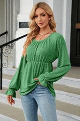 Round Neck Flounce Sleeve Blouse - Trendsi