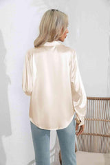 Lapel Collar Button Up Long Sleeve Shirt - Trendsi