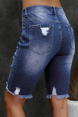 Distressed Frayed Hem Denim Bermuda Shorts - Trendsi - Flyclothing LLC