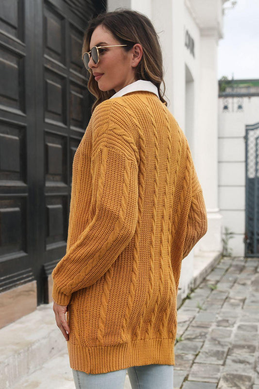 Open Front Longline Cardigan with Pockets - Trendsi