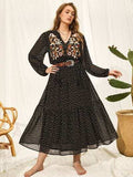 Plus Size Embroidered Tassel Balloon Sleeve Dress - Trendsi - Flyclothing LLC