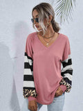 Leopard Striped Waffle-Knit Top - Trendsi - Flyclothing LLC