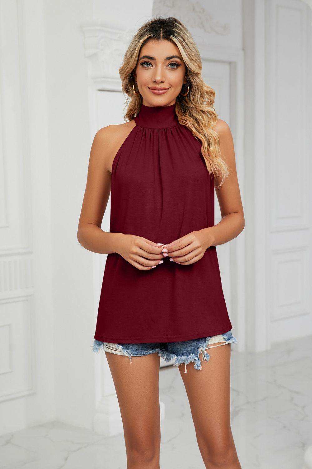 Gathered Detail Tied Sleeveless Top - Trendsi - Flyclothing LLC