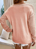Openwork V-Neck Sweater - Trendsi