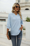 Swiss Dot Notched Neck Three-Quarter Sleeve Blouse - Trendsi - Flyclothing LLC