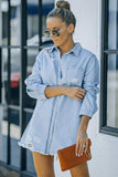 Distressed Snap Down Denim Jacket - Trendsi