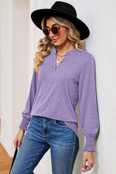 Notched Lantern Sleeve T-Shirt - Trendsi - Flyclothing LLC
