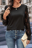 Round Neck Lace Trim Long Sleeve Sweatshirt - Trendsi