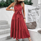 Tie Belt Tiered Midi Dress - Trendsi