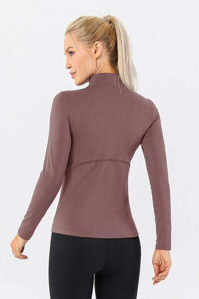 Mock Neck Quarter Zip Active T-Shirt - Trendsi - Flyclothing LLC