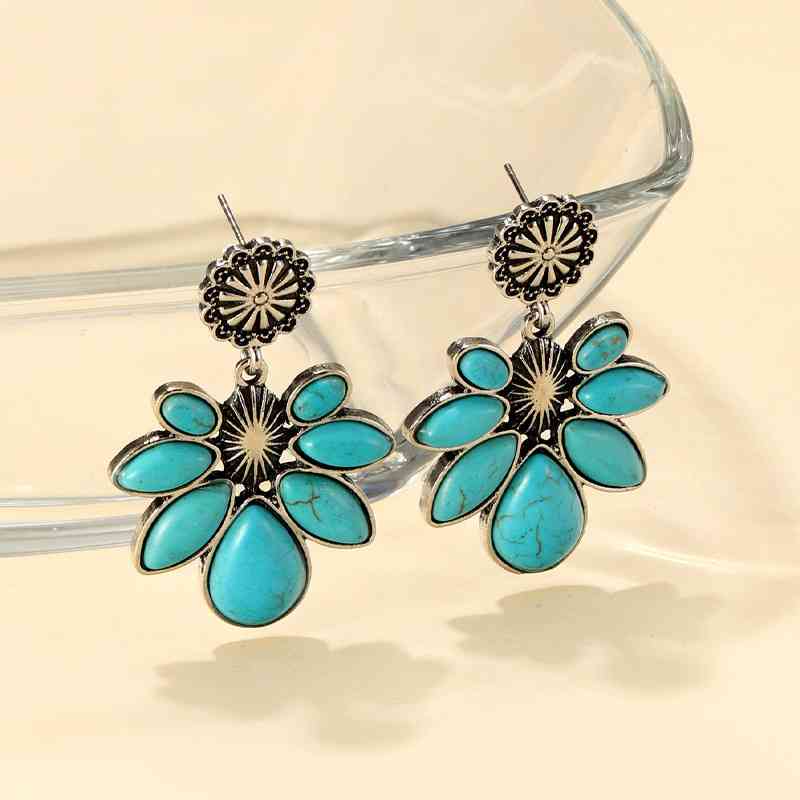 Artificial Turquoise Flower Earrings - Trendsi - Flyclothing LLC