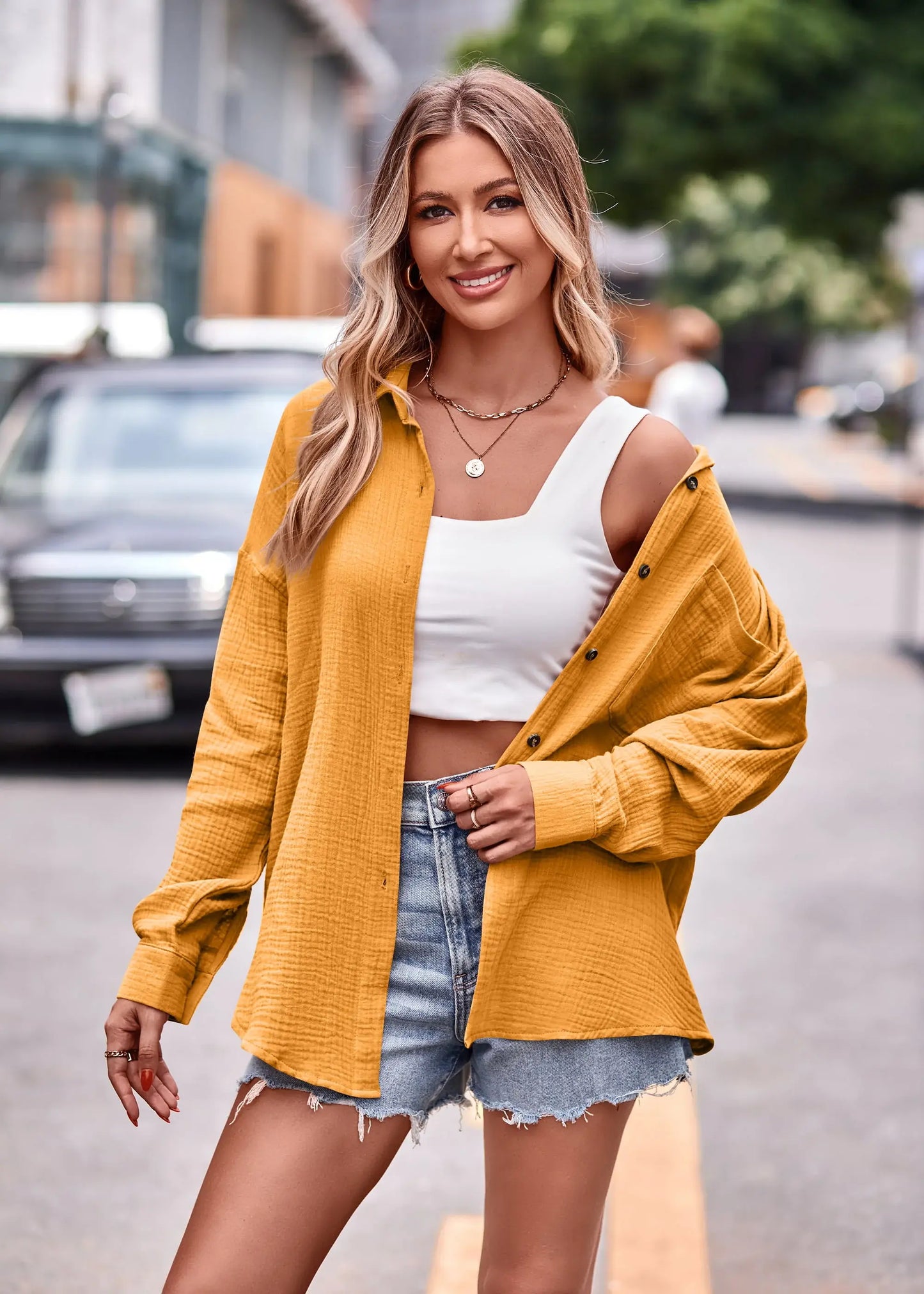 Textured Dropped Shoulder Longline Shirt - Trendsi - Flyclothing LLC